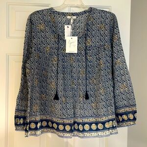 Joie Almaide Pullover Navy gold and navy tassels size medium nwt
